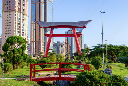 Riugi Kojima Square in Sao Jose dos Campos, Brazil. Japanese monument and garden.