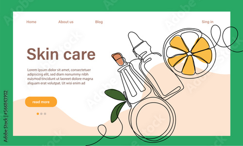 Wallpaper Mural Skin care concept. Landing page template. Morning routine. Bath time. Organic products for scrubbing and body skin care with natural herbal skin care products, top view. Vector illustration Torontodigital.ca