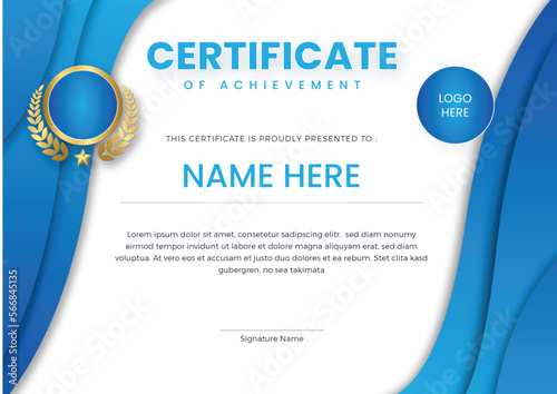 simple modern certificate design template lanscape blue design luxury photo