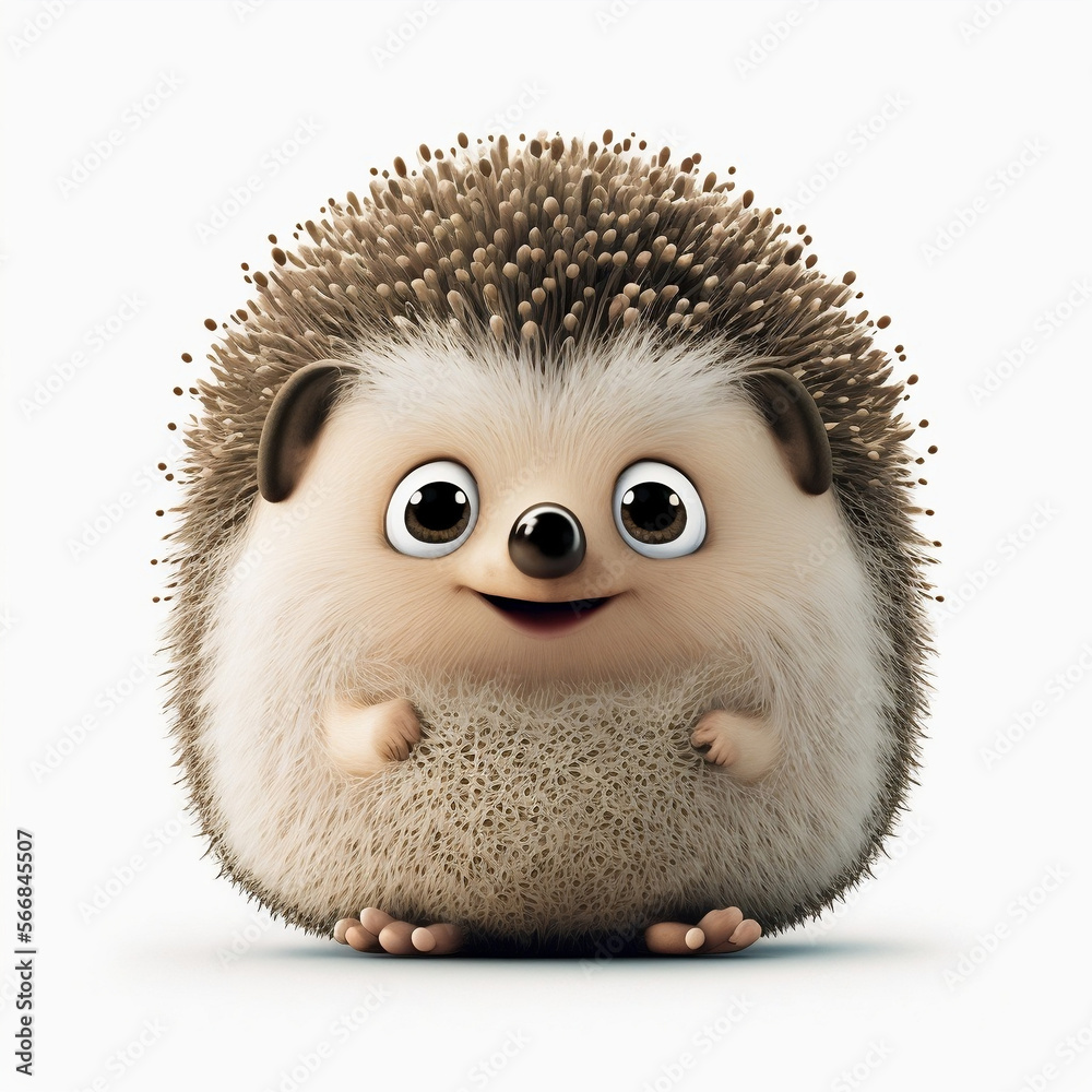 Cute happy hedgehog cartoon in white background, generative ai Stock Illustration Adobe Stock