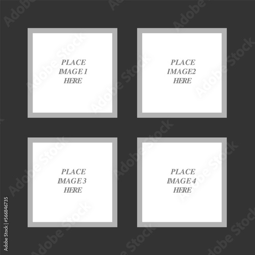 Collage photo frame 4 slide blank frame, background with squares