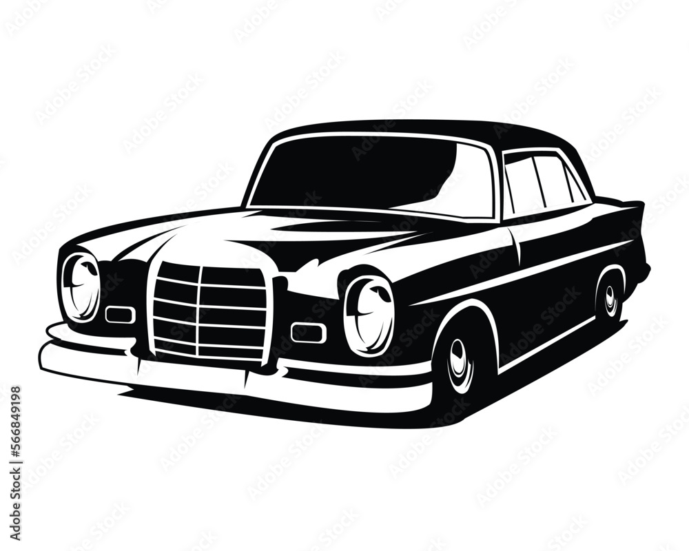 luxury vintage car logo seen from front. amazing sunset view design. vector illustration available in eps 10.