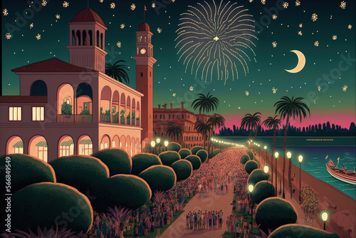 Forte dei Marmi's Seaside Fireworks Display. Generative AI