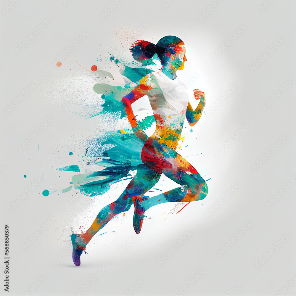 Colourful paint running woman