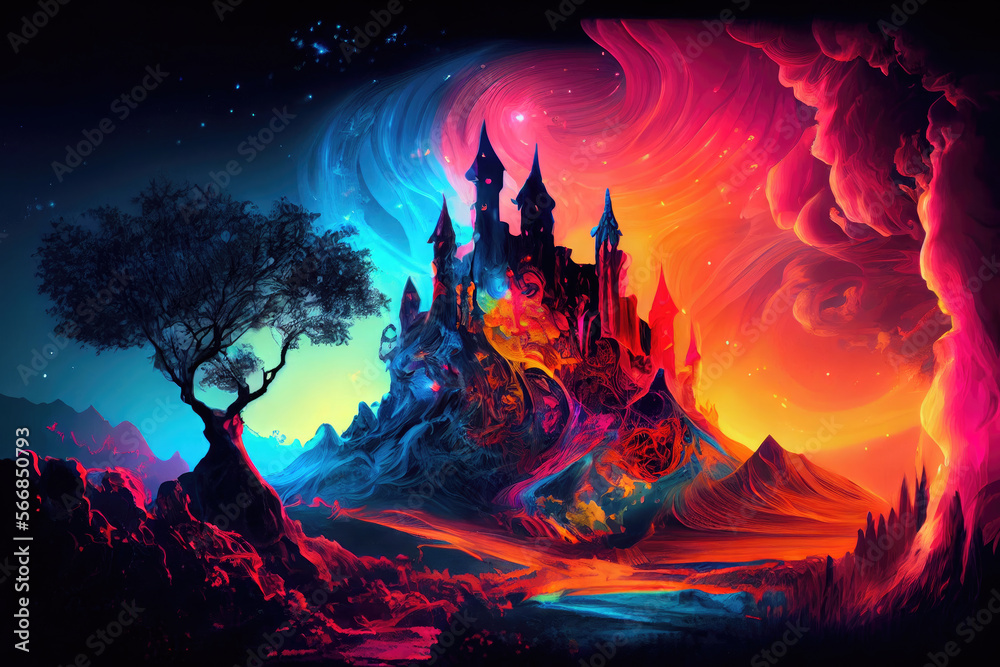 Colorful illustration of a castle