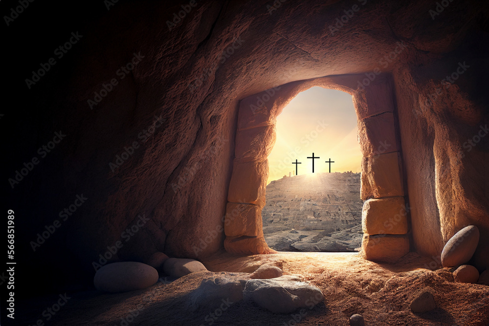 Jesus Christ tomb. Easter background created with generative Ai ...