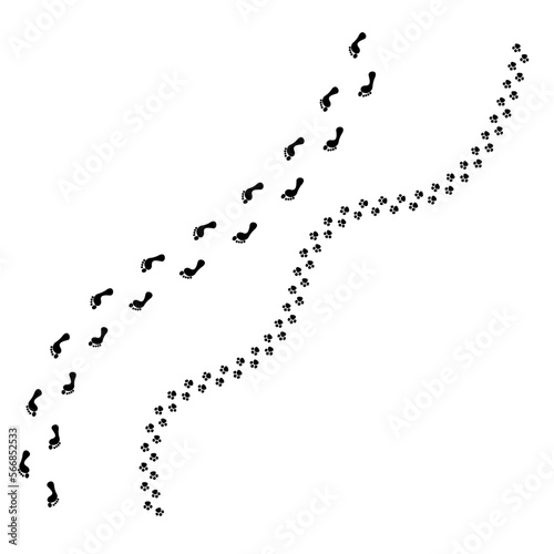 Black man dog tracks on white background. Vector illustration.