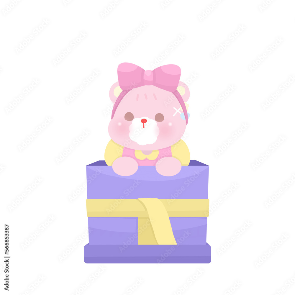 Fototapeta premium Pink bear in gift box