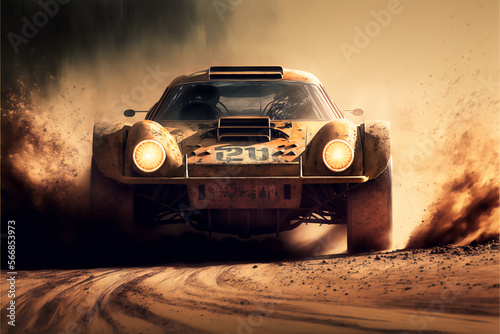 Rally Fahrzeug auf einer Sand-Etappe / Background
