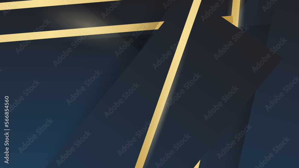 Dark blue background with diagonal gold line and blue line stripe decoration.