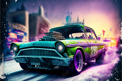 Muscle Car in der Stadt / Hintergrundbild