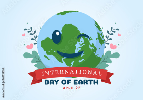 Happy Earth Day on April 22 Illustration with World Map Environment in Flat Cartoon Hand Drawn for Web Banner or Landing Page Templates