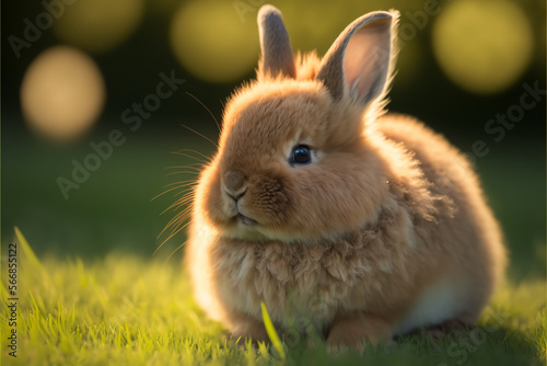 A white rabbit sitting on top of a lush green field, Generative Ai