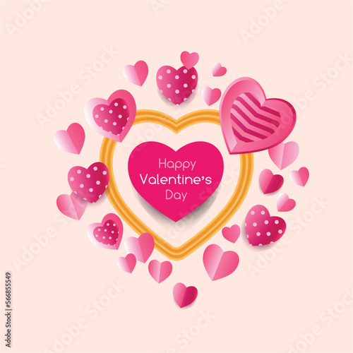 Valentine's day; February 14 Happy Valentines Day festive Design paper cut banner; set greeting cards lovely romantic background with hearts; lettering; flower Vector illustration of Love photo