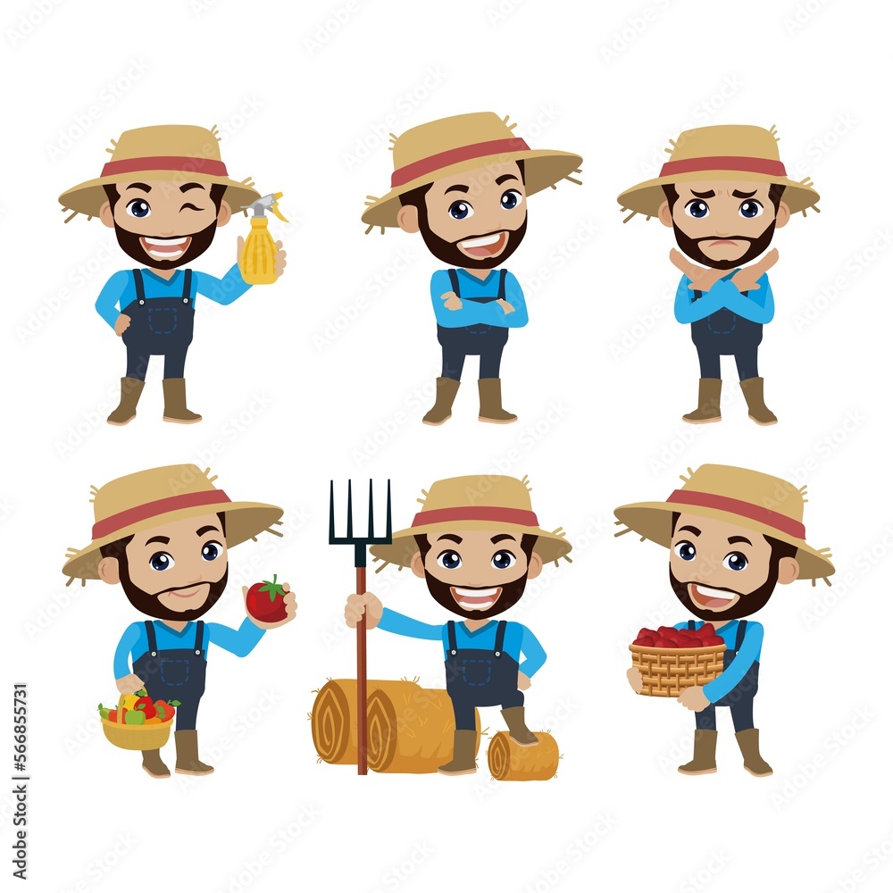 Farmer and gardener with different poses