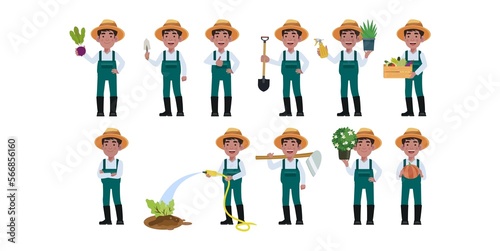 Farmer and gardener with different poses