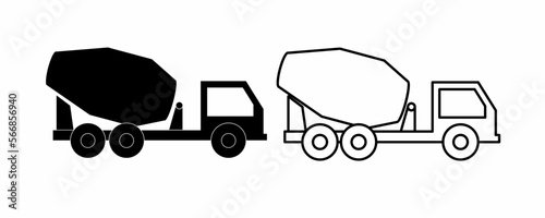 outline silhouette concrete mixer truck set isolated on white background