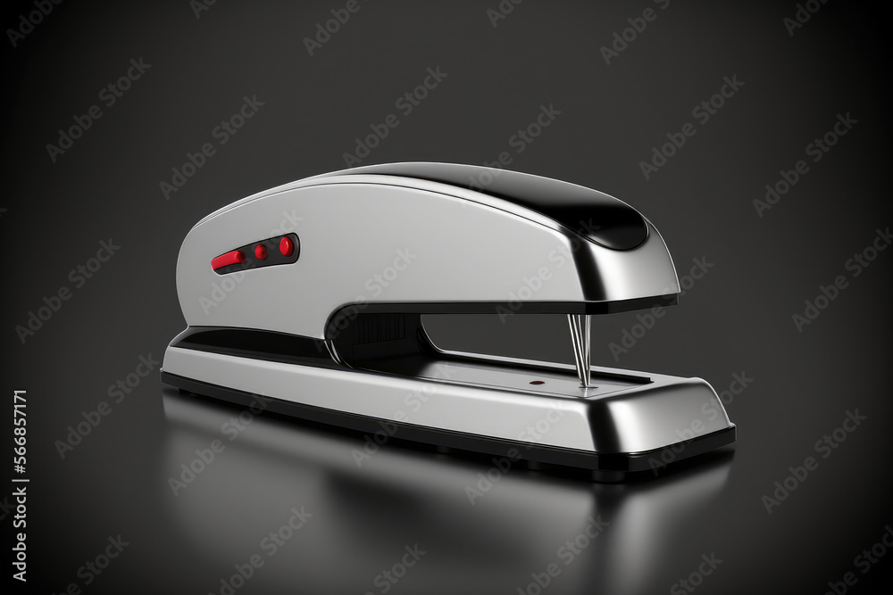 Office stapler with shiny silver finish, red indicator light and sleek design, generative ai Office stapler with shiny silver finish, red indicator light and sleek design, generative ai