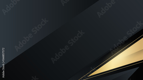 Black abstract background with 3D gold decorative curve lines. Golden light effect. Vector illustration.