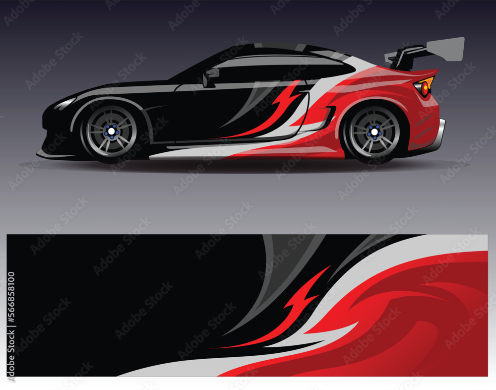 Car wrap design vector. Graphic abstract stripe racing background kit designs for wrap vehicle  race car  rally  adventure and livery