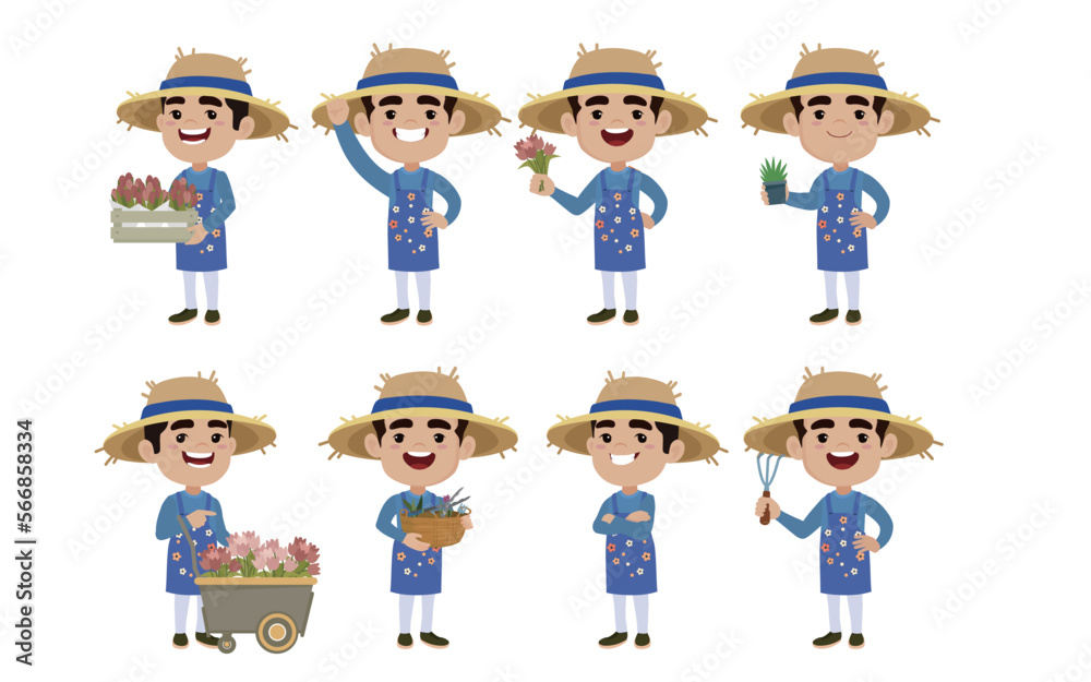 Farmer and gardener with different poses