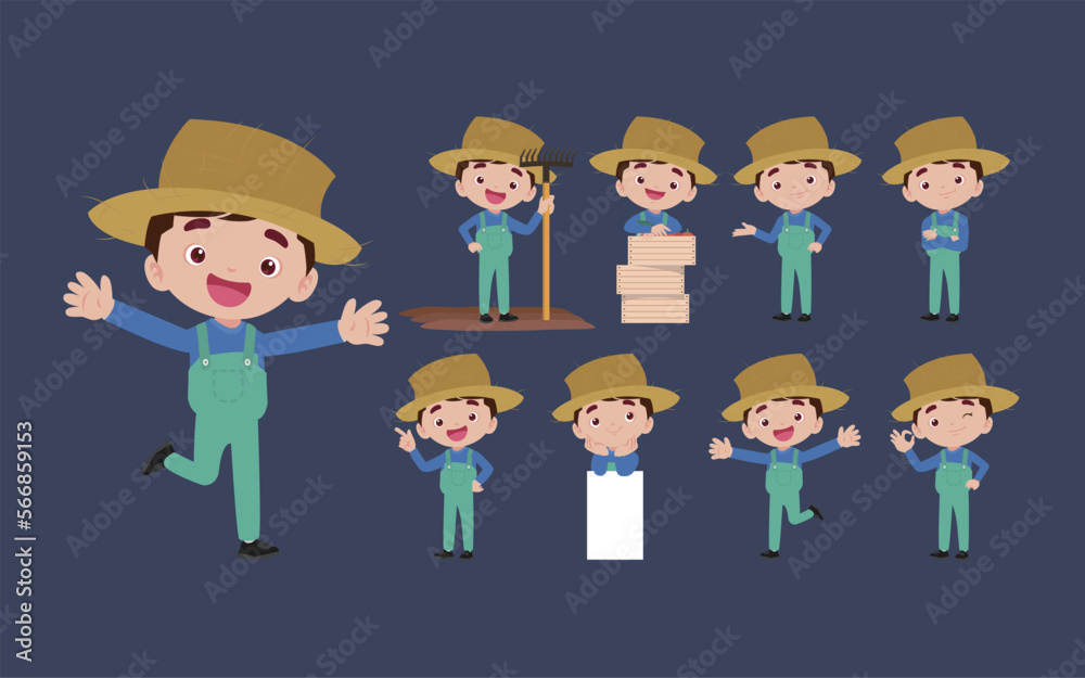Set of farmer and gardener with different poses Set of farmer and gardener with different poses
