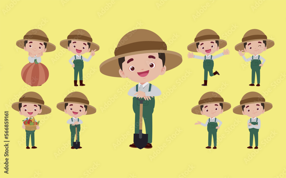 Farmer and gardener with different poses