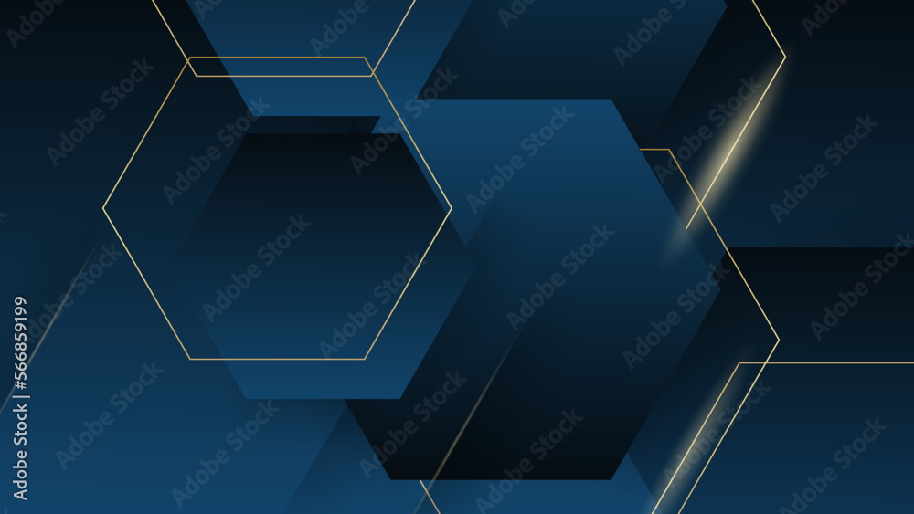 Vector hexagons background. Simple geometry overlay gold line concept. Vector abstract futuristic on dark blue color background. Vector hexagons background. Simple geometry overlay gold line concept. Vector abstract futuristic on dark blue color background.
