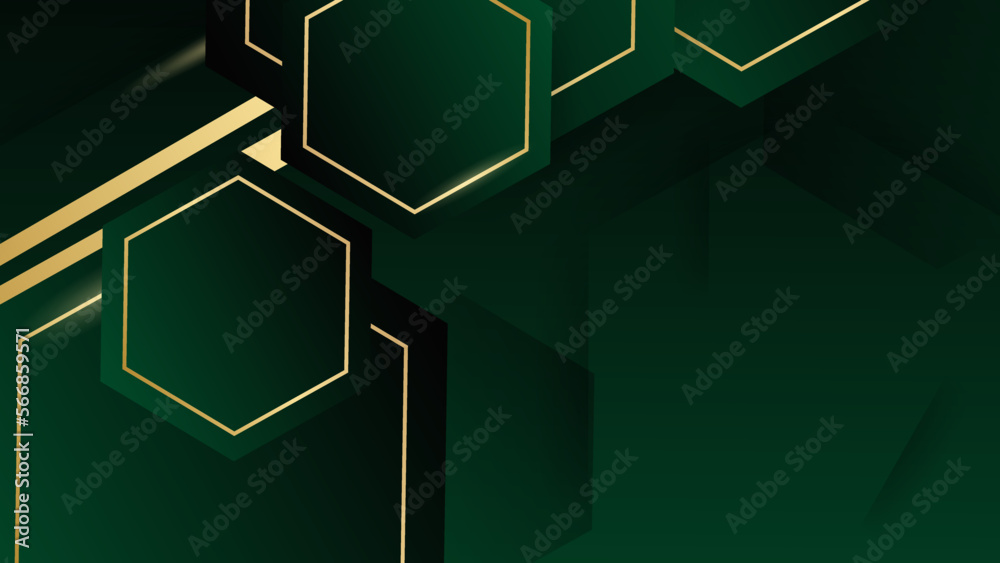 Hexagonal print background banner. Dark green hexagon wallpaper with