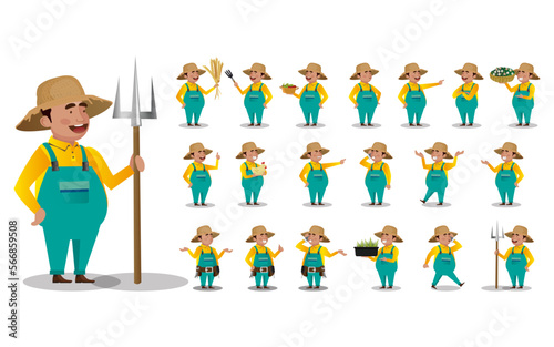 Farmer and gardener with different poses