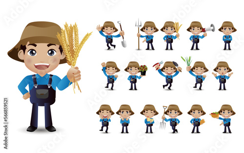 Farmer and gardener with different poses