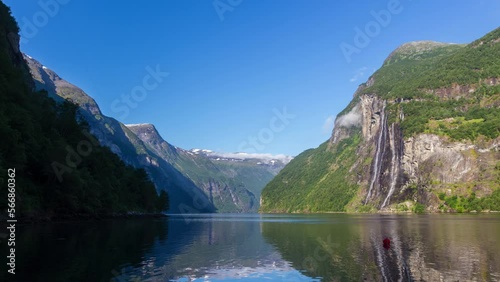 Morning view of the Seven Sisters waterfall in the beautiful Geirangerfjord in Norway photo