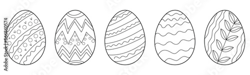 Set of many drawn Easter eggs on white background