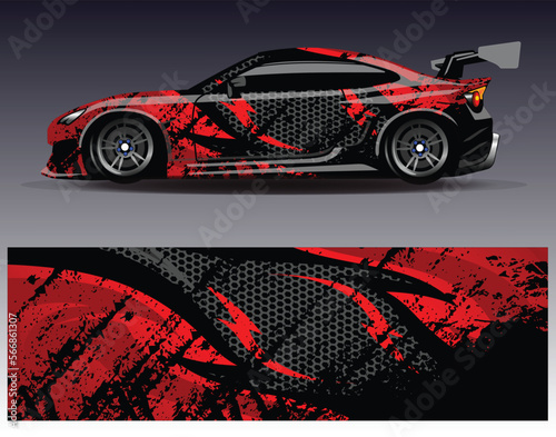 Car wrap design vector. Graphic abstract stripe racing background kit designs for wrap vehicle  race car  rally  adventure and livery