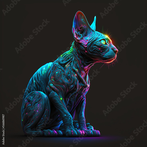 neon colorful portrait of a persian cat isolated on a black background Generative Ai © Eduardo