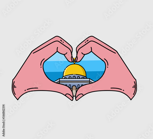 illustration vector of al aqsa mosque in love gesture perfect for print,banner,poster,etc