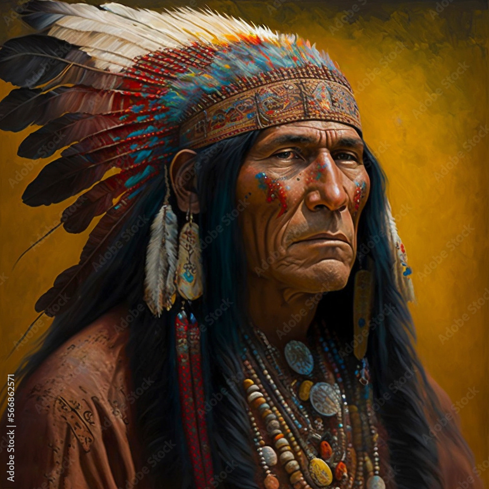 AI generative native american indian man, older male, full headdress,  ilustración de Stock | Adobe Stock