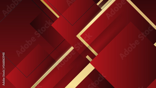 Red and gold luxury background. Red gold abstract background for design. Geometric shapes. Triangles, squares, stripes, lines. Color gradient.