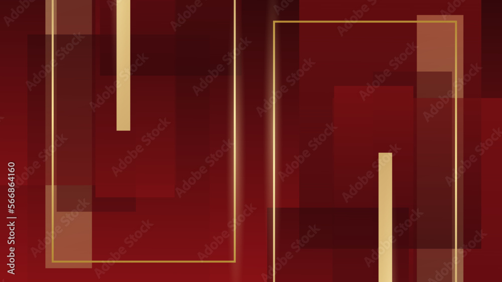 Fototapeta premium Red and gold luxury background. Vector illustration. Red gold abstract background for design. Geometric shapes. Triangles, squares, stripes, lines.