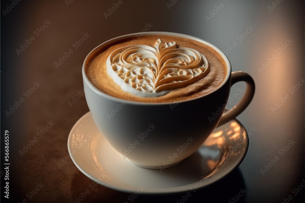 Fototapeta premium Lovely served cappuccino with heart created with generative ai technology