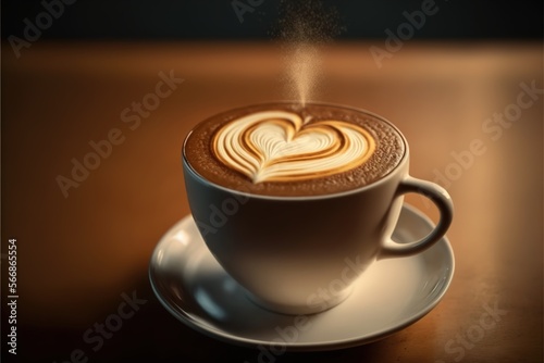 Lovely served cappuccino with heart created with generative ai technology