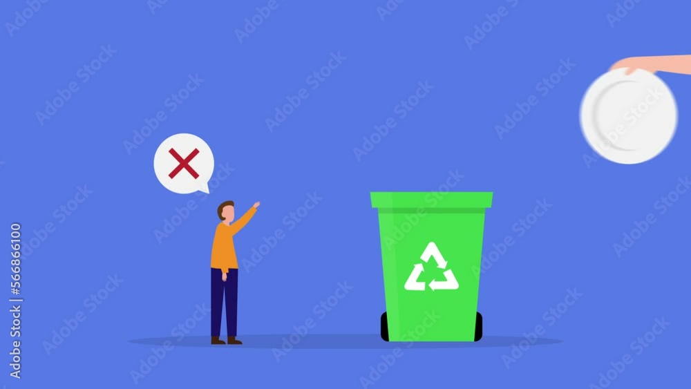 Throw away groceries in recycle bin 2d animation