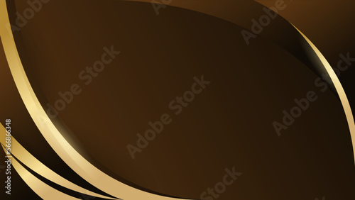 Modern luxury banner web template design golden wave shapes and gold lines with light effect on brown background.
