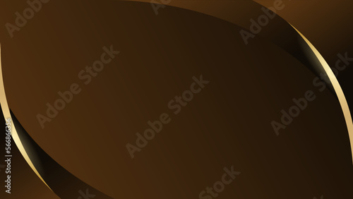 Modern luxury banner web template design golden wave shapes and gold lines with light effect on brown background.