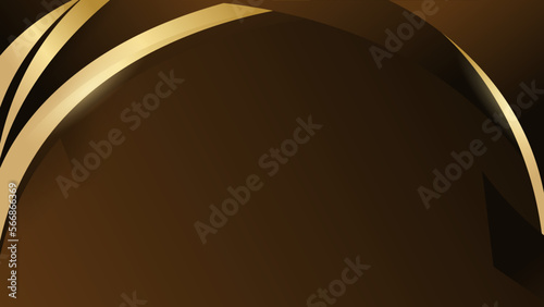 Modern luxury banner web template design golden wave shapes and gold lines with light effect on brown background.