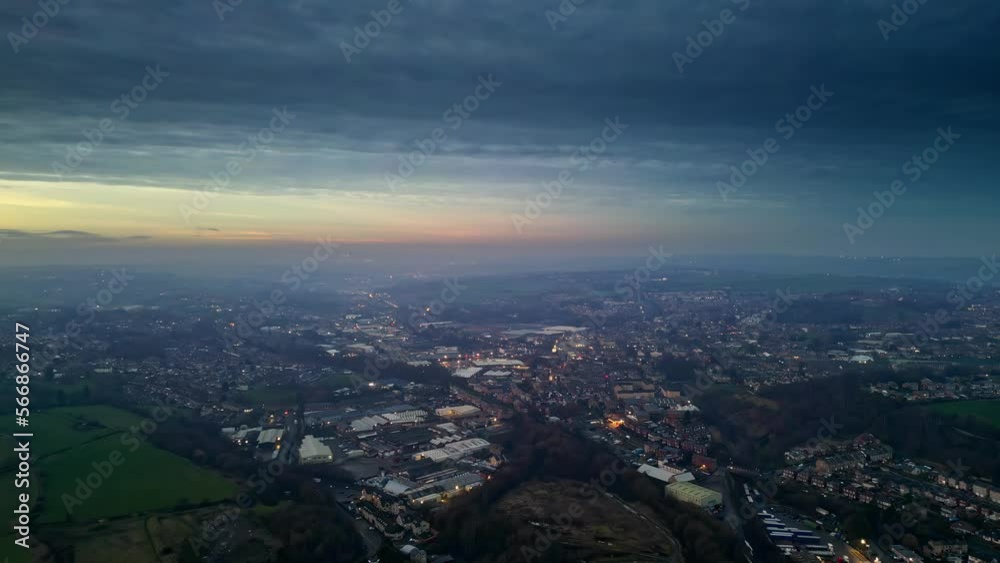 Cityscape Sunset Roof Tops Panorama 4K Yorkshire, Endland.