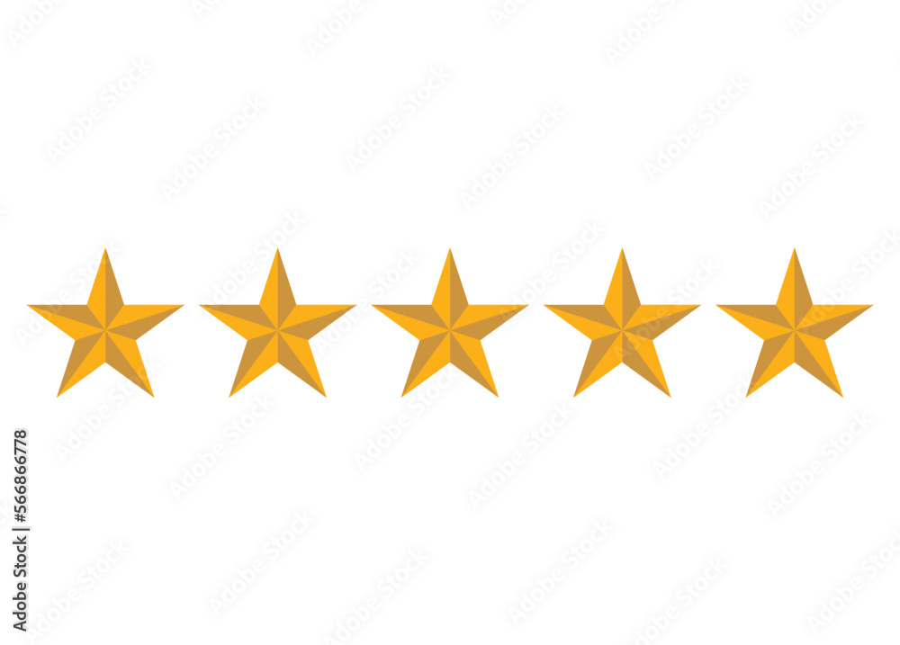 Five golden stars rating showing best quality vector. Five golden stars rating showing best quality vector.