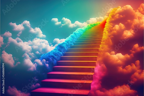 Colorful Stairway to heaven, bright shining created with generative ai technology