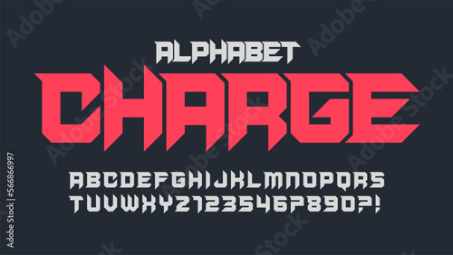 Racing display font design, dynamic alphabet, letters and numbers.