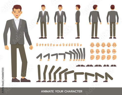 Office man wear grey suit character vector design.  Create your own pose.